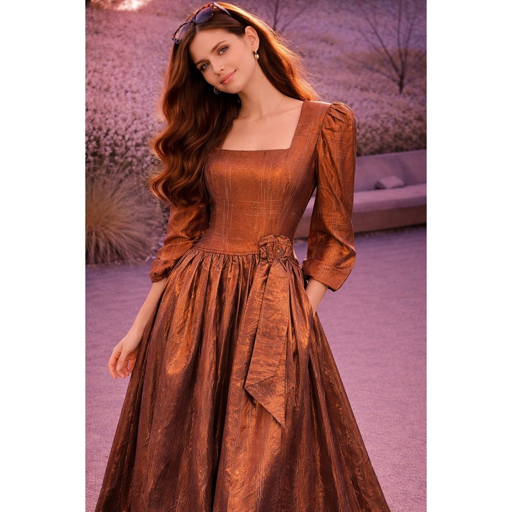 Vintage 80s Shawnelle Gown Metallic Bronze Prom Regency Core Fairycore Moire